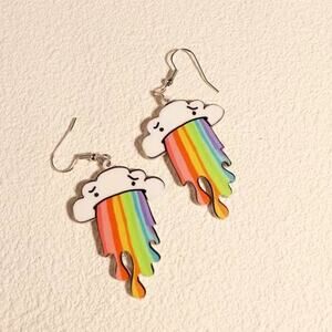 funny cartoon cloud puking a rainbow acrylic earrings